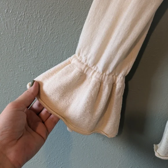 J. Crew Cream Merino Wool V-Neck Ruffle Bell Sleeve Sweater Top Size M - Picture 3 of 6